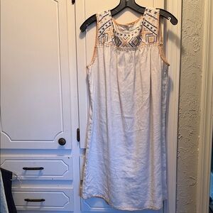 C&C California White and Blue Embroidered Linen Mini Dress